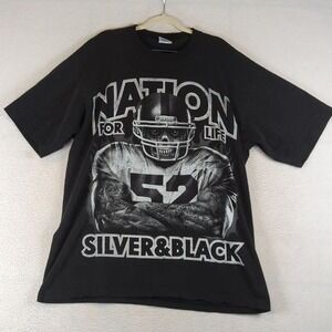 PRO Men's Raiders Nation For Life‎ Silver & Black Heavyweight Tee Shirt Size 2XL